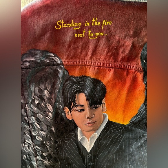 Hand painted New Denim Jacket ZARA size M Custom Jungkook BTS - Picture 5 of 9